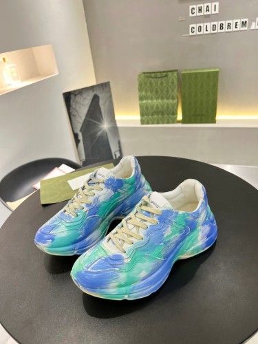 Gucci Mens Shoes Sneakers Luxury Brand Men's Rhyton leather sneaker with Original Box