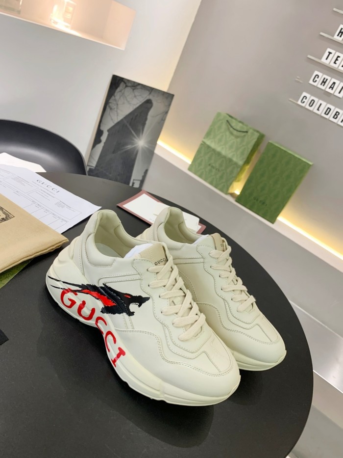 Gucci Mens Shoes Sneakers Luxury Brand Men's Rhyton leather sneaker with Original Box