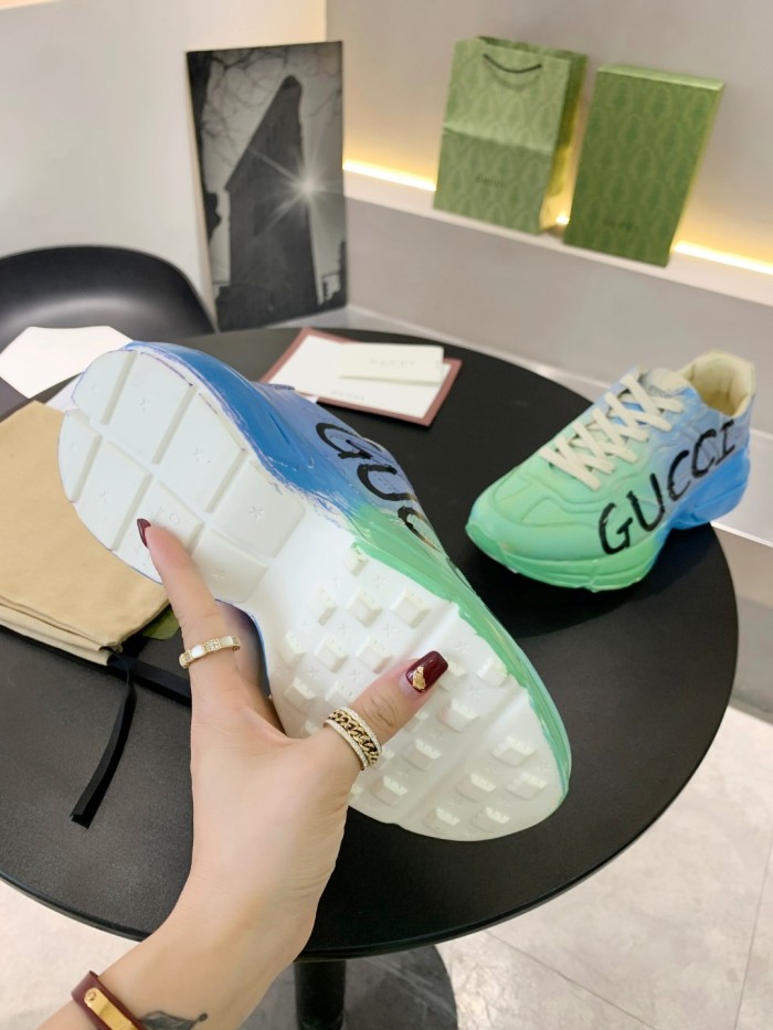 Gucci Mens Shoes Sneakers Luxury Brand Men's Rhyton leather sneaker with Original Box