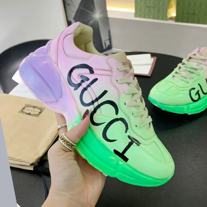 Gucci Mens Shoes Sneakers Luxury Brand Men's Rhyton leather sneaker with Original Box