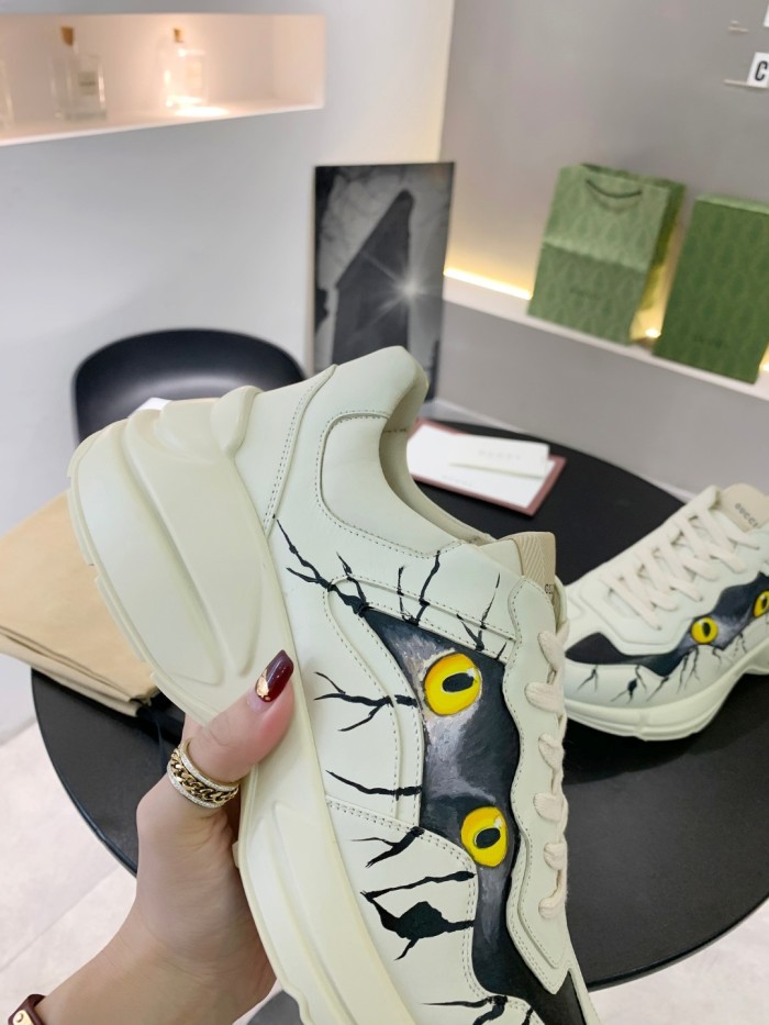 Gucci Mens Shoes Sneakers Luxury Brand Men's Rhyton leather sneaker with Original Box