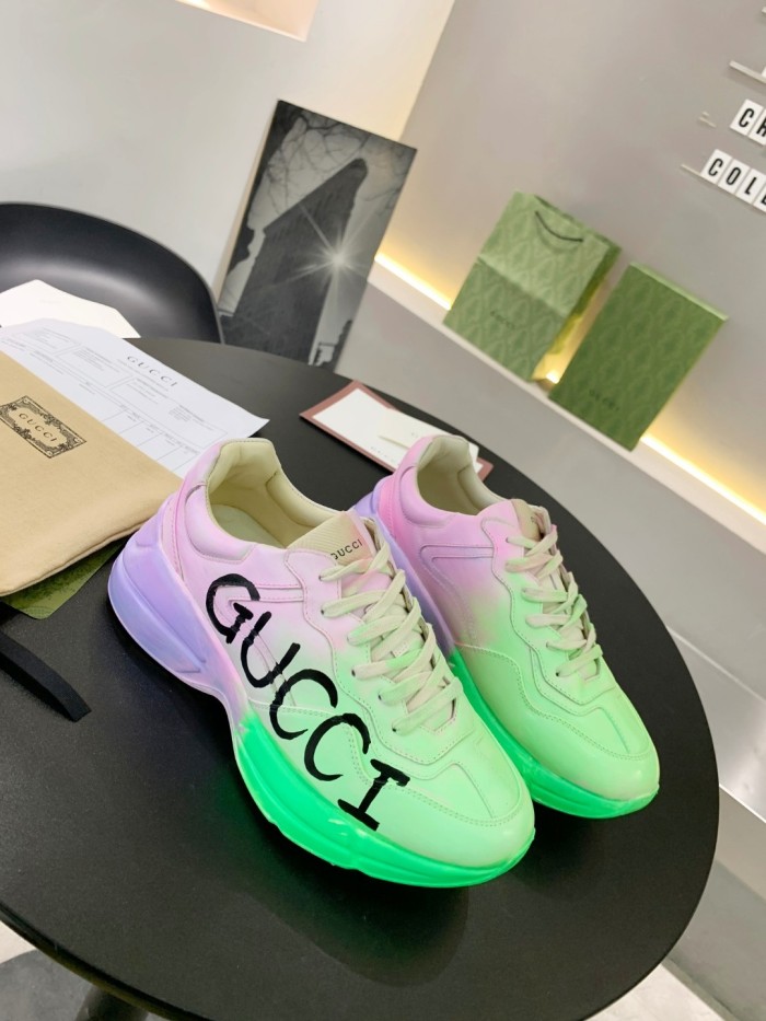 Gucci Mens Shoes Sneakers Luxury Brand Men's Rhyton leather sneaker with Original Box