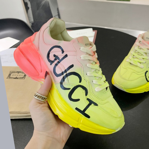Gucci Mens Shoes Sneakers Luxury Brand Men's Rhyton leather sneaker with Original Box
