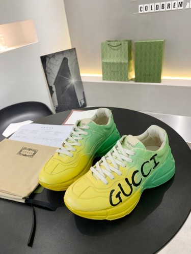Gucci Mens Shoes Sneakers Luxury Brand Men's Rhyton leather sneaker with Original Box