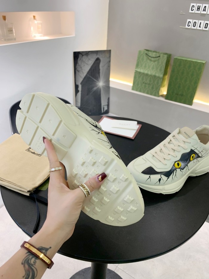 Gucci Mens Shoes Sneakers Luxury Brand Men's Rhyton leather sneaker with Original Box