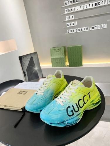 Gucci Mens Shoes Sneakers Luxury Brand Men's Rhyton leather sneaker with Original Box