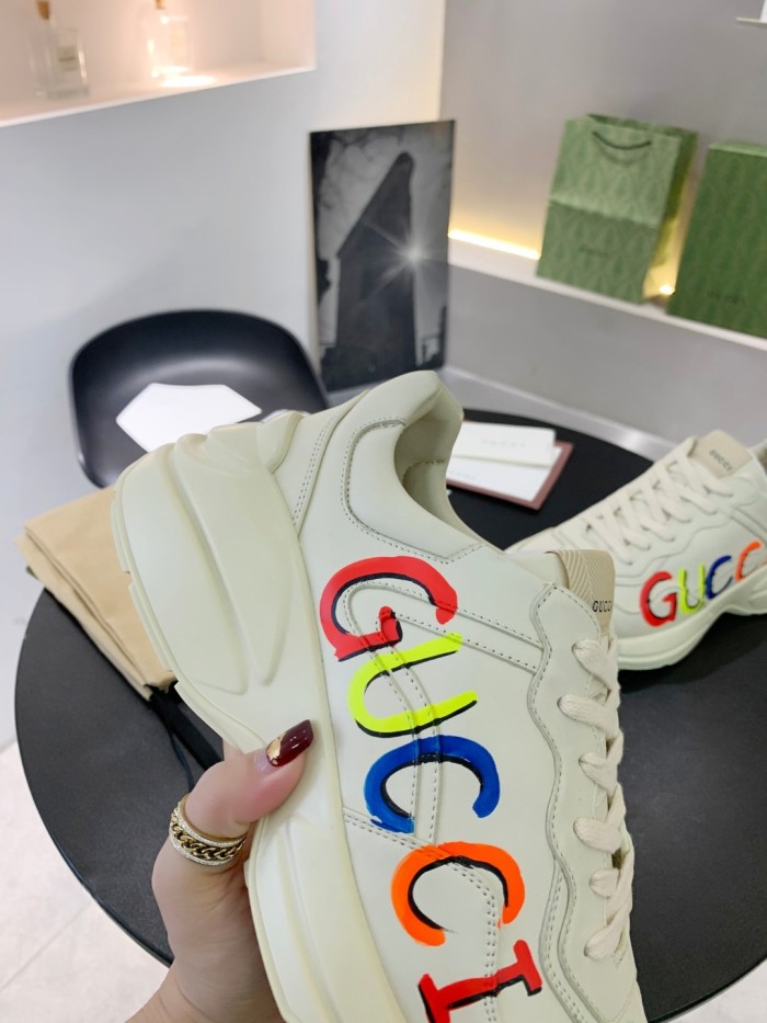 Gucci Mens Shoes Sneakers Luxury Brand Men's Rhyton leather sneaker with Original Box