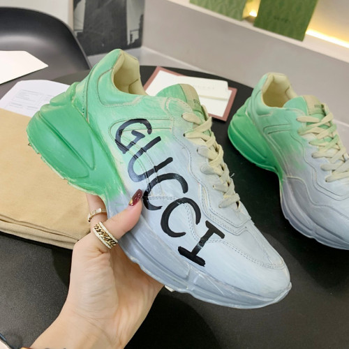 Gucci Mens Shoes Sneakers Luxury Brand Men's Rhyton leather sneaker with Original Box