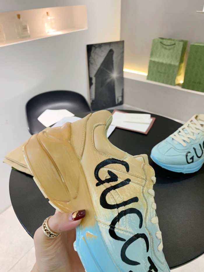 Gucci Mens Shoes Sneakers Luxury Brand Men's Rhyton leather sneaker with Original Box
