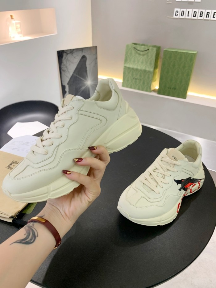 Gucci Mens Shoes Sneakers Luxury Brand Men's Rhyton leather sneaker with Original Box