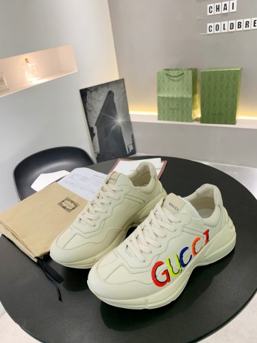 Gucci Women Shoes Women's Rhyton Gucci logo leather sneaker Luxury Brand with Original Box