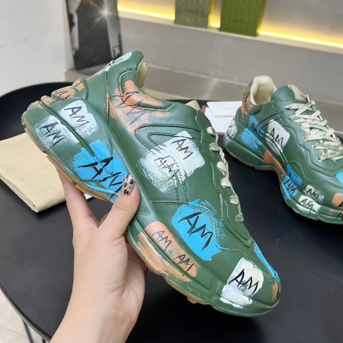 Gucci Women Shoes Women's Rhyton Gucci logo leather sneaker Luxury Brand with Original Box