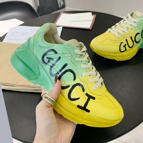 Gucci Women Shoes Women's Rhyton Gucci logo leather sneaker Luxury Brand with Original Box