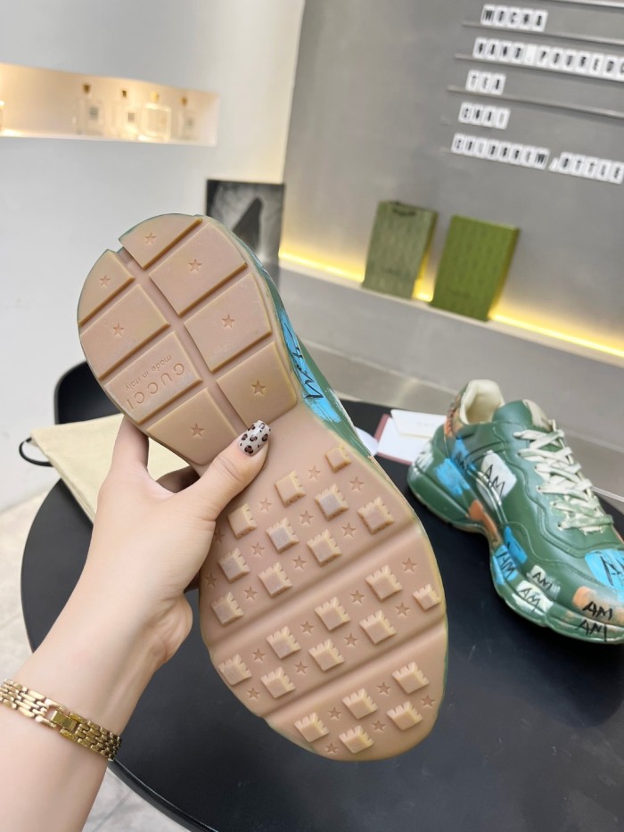 Gucci Women Shoes Women's Rhyton Gucci logo leather sneaker Luxury Brand with Original Box