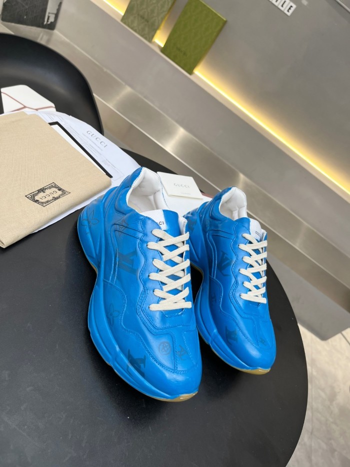 Gucci Women Shoes Women's Rhyton Gucci logo leather sneaker Luxury Brand with Original Box