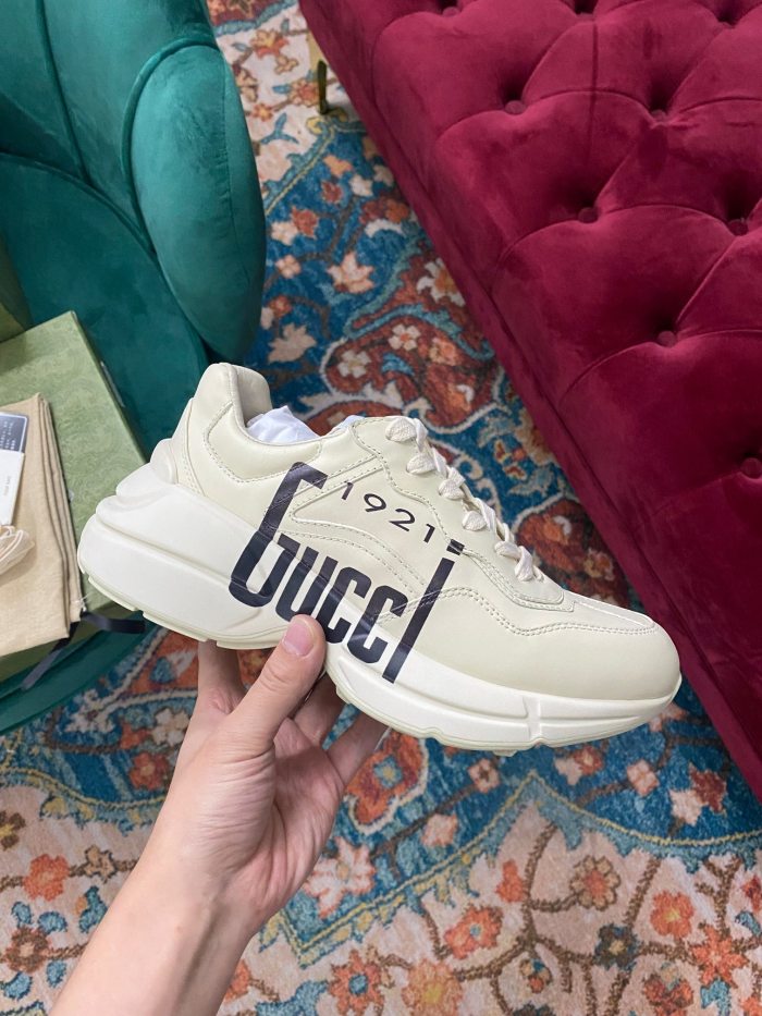 Gucci Women Shoes Women's Rhyton Gucci logo leather sneaker Luxury Brand with Original Box