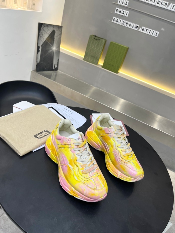 Gucci Women Shoes Women's Rhyton Gucci logo leather sneaker Luxury Brand with Original Box