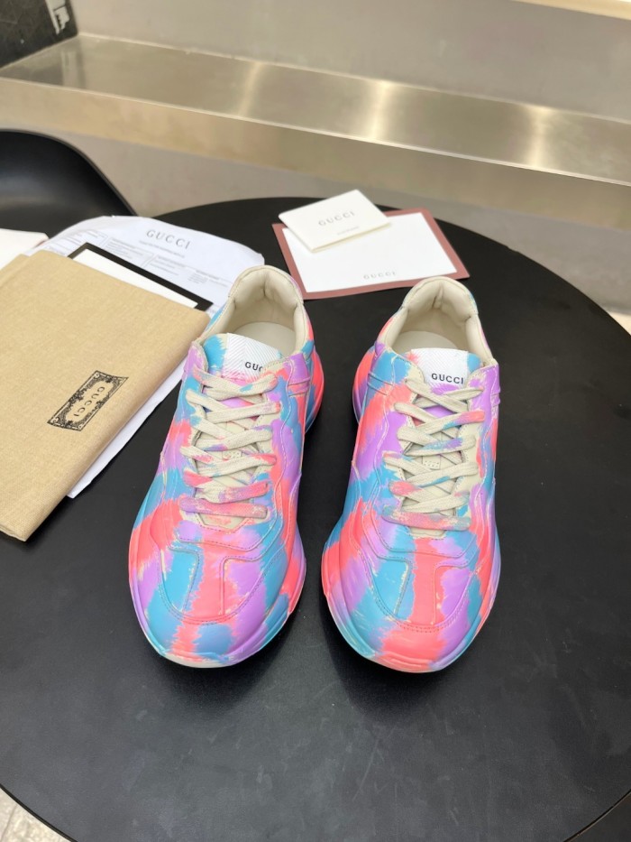 Gucci Women Shoes Women's Rhyton Gucci logo leather sneaker Luxury Brand with Original Box