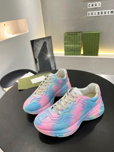 Gucci Women Shoes Women's Rhyton Gucci logo leather sneaker Luxury Brand with Original Box