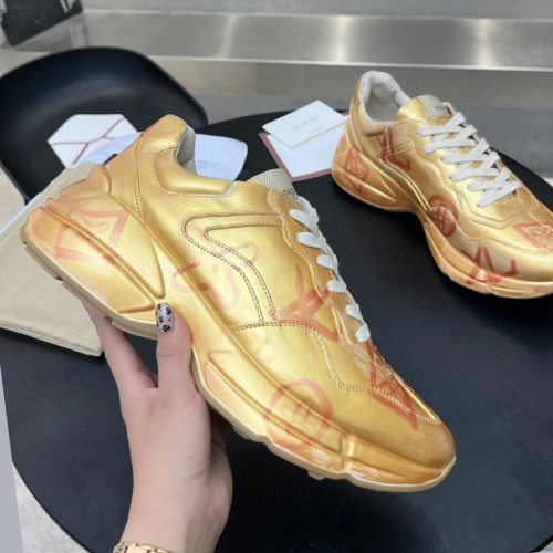 Gucci Women Shoes Women's Rhyton Gucci logo leather sneaker Luxury Brand with Original Box