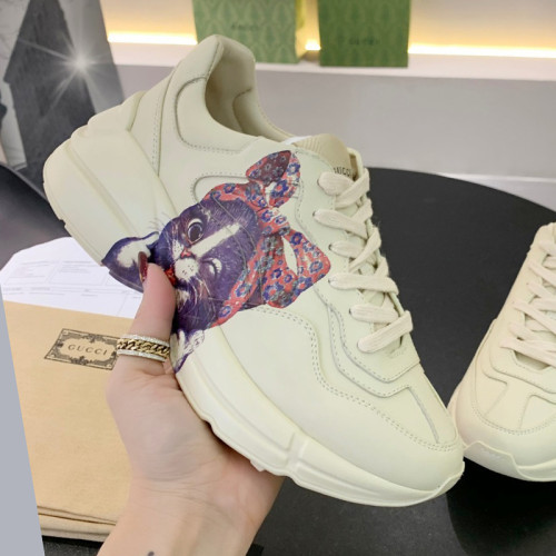 Gucci Women Shoes Women's Rhyton Gucci logo leather sneaker Luxury Brand with Original Box