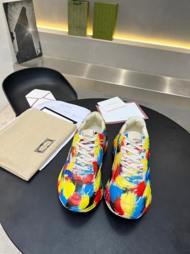 Gucci Women Shoes Women's Rhyton Gucci logo leather sneaker Luxury Brand with Original Box