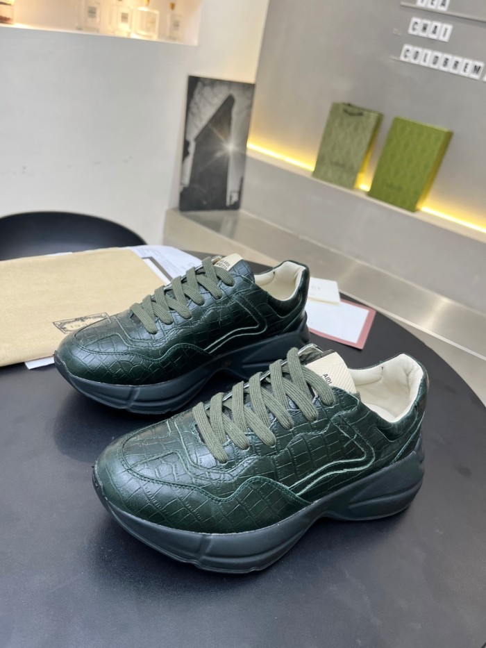 Gucci Women Shoes Women's Rhyton Gucci logo leather sneaker Luxury Brand with Original Box
