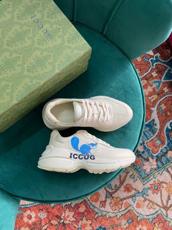 Gucci Women Shoes Women's Rhyton Gucci logo leather sneaker Luxury Brand with Original Box