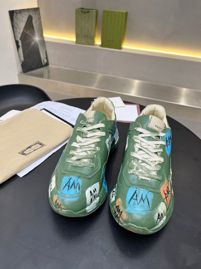 Gucci Women Shoes Women's Rhyton Gucci logo leather sneaker Luxury Brand with Original Box