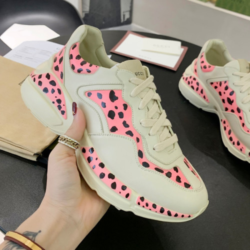 Gucci Women Shoes Women's Rhyton Gucci logo leather sneaker Luxury Brand with Original Box