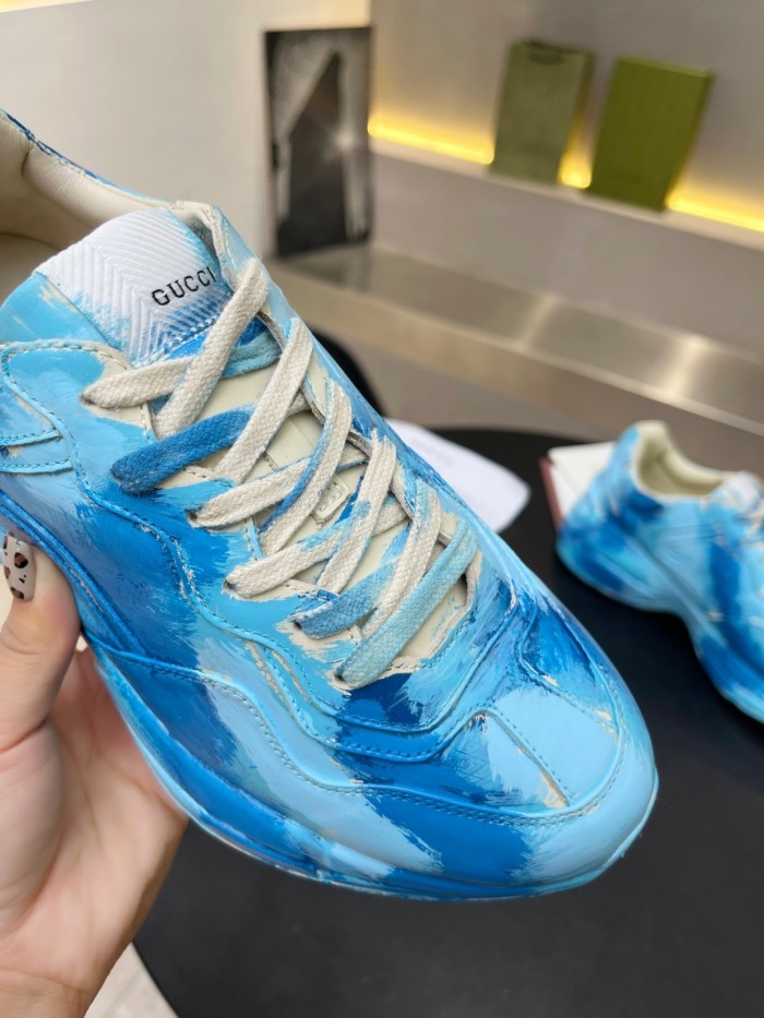 Gucci Women Shoes Women's Rhyton Gucci logo leather sneaker Luxury Brand with Original Box