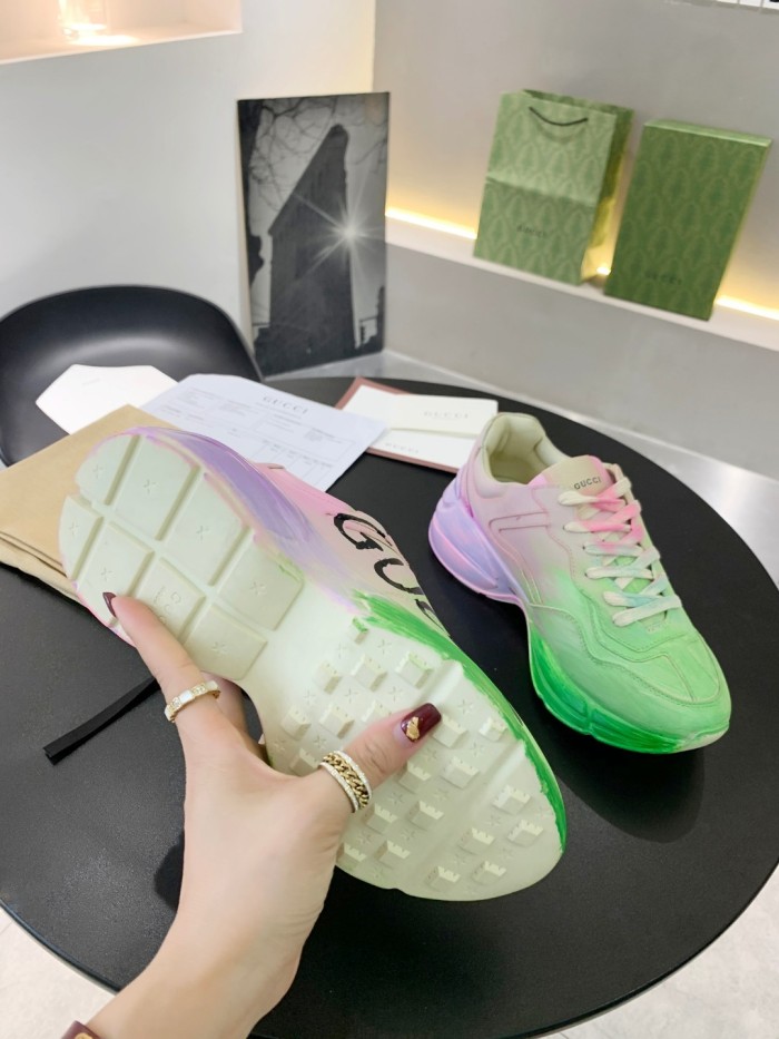 Gucci Women Shoes Women's Rhyton Gucci logo leather sneaker Luxury Brand with Original Box