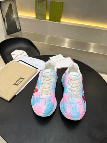 Gucci Women Shoes Women's Rhyton Gucci logo leather sneaker Luxury Brand with Original Box