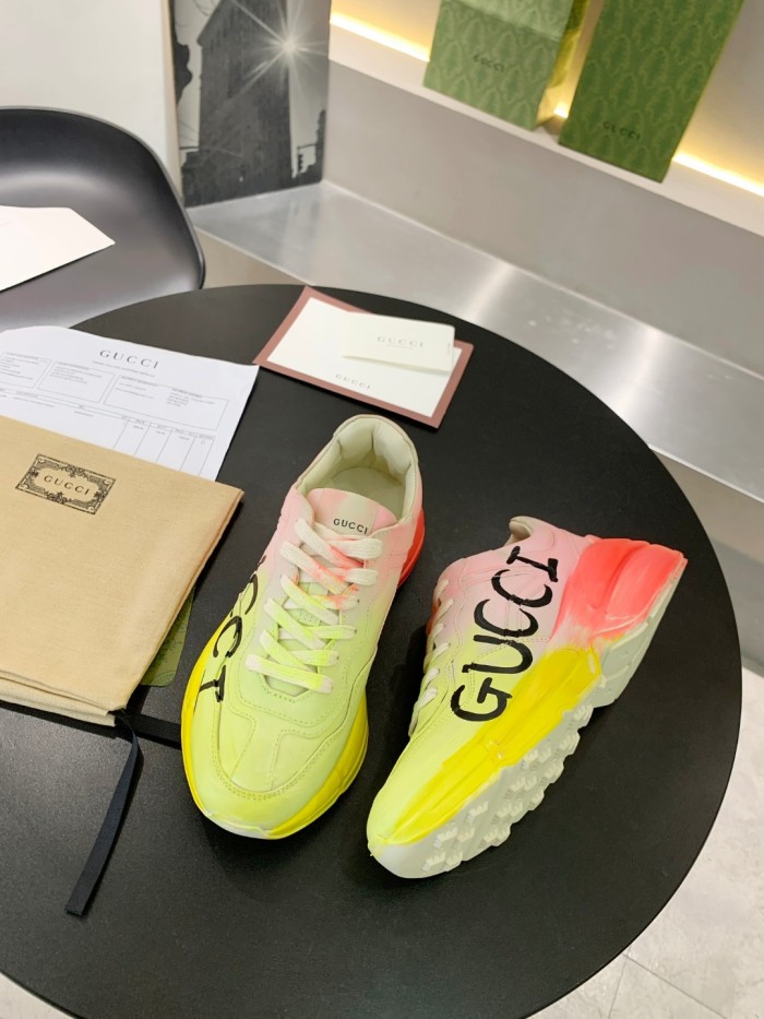 Gucci Women Shoes Women's Rhyton Gucci logo leather sneaker Luxury Brand with Original Box