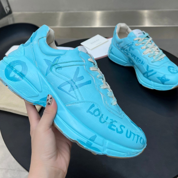Gucci Women Shoes Women's Rhyton Gucci logo leather sneaker Luxury Brand with Original Box