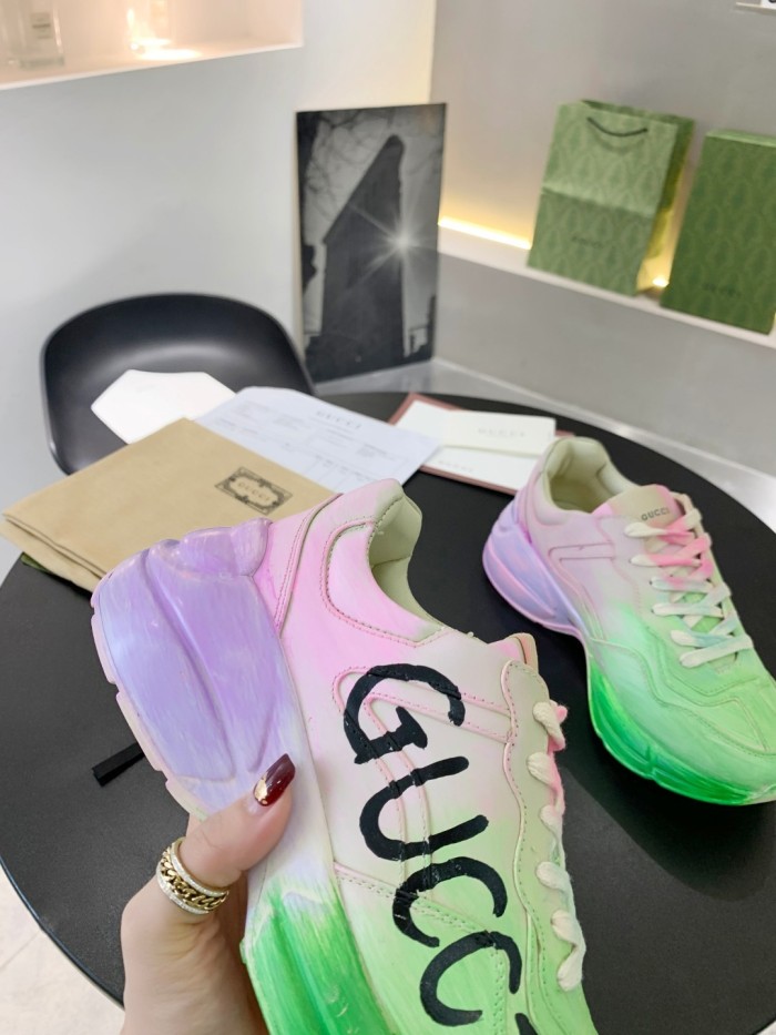Gucci Women Shoes Women's Rhyton Gucci logo leather sneaker Luxury Brand with Original Box