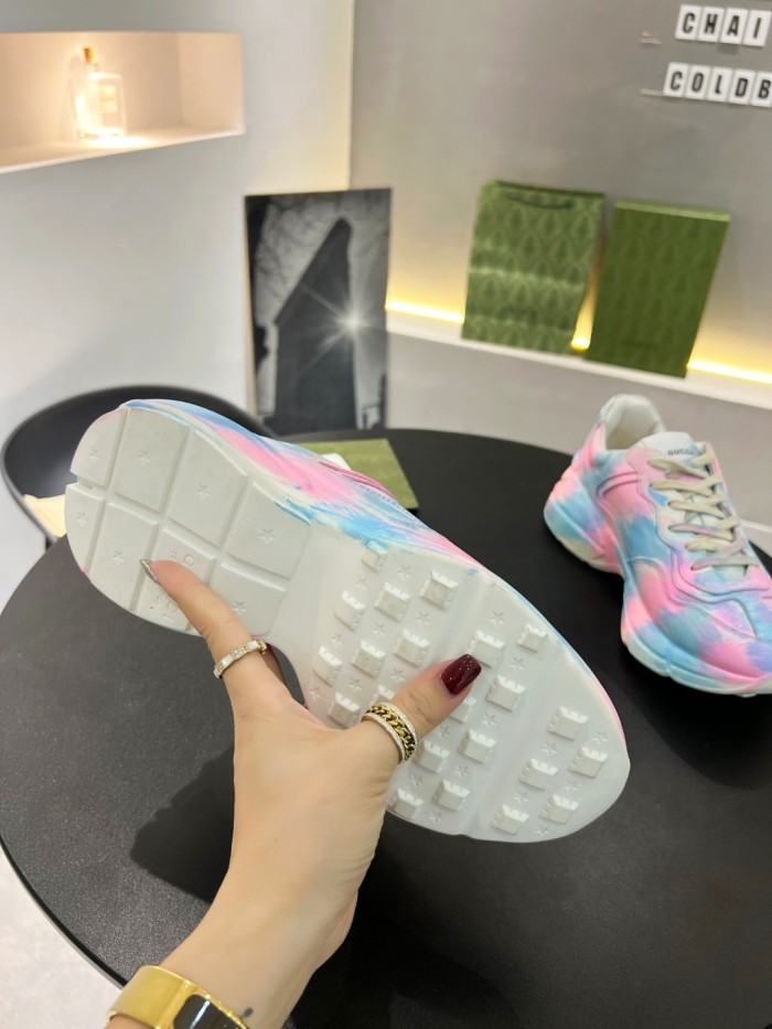 Gucci Women Shoes Women's Rhyton Gucci logo leather sneaker Luxury Brand with Original Box