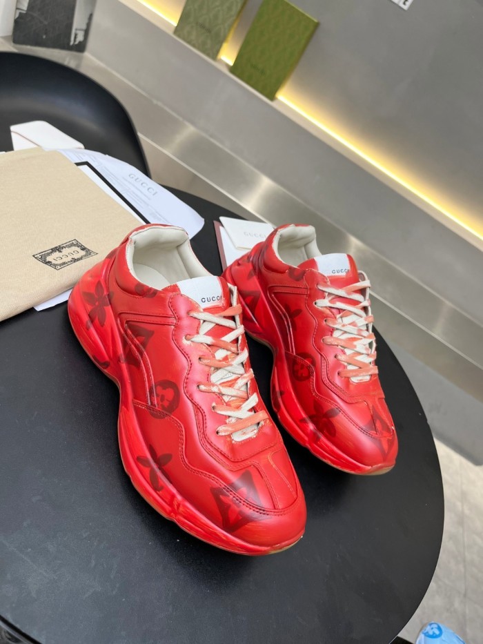 Gucci Women Shoes Women's Rhyton Gucci logo leather sneaker Luxury Brand with Original Box