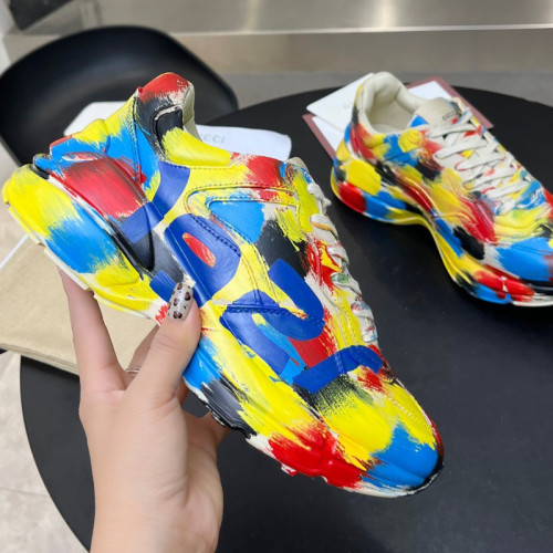 Gucci Women Shoes Women's Rhyton Gucci logo leather sneaker Luxury Brand with Original Box