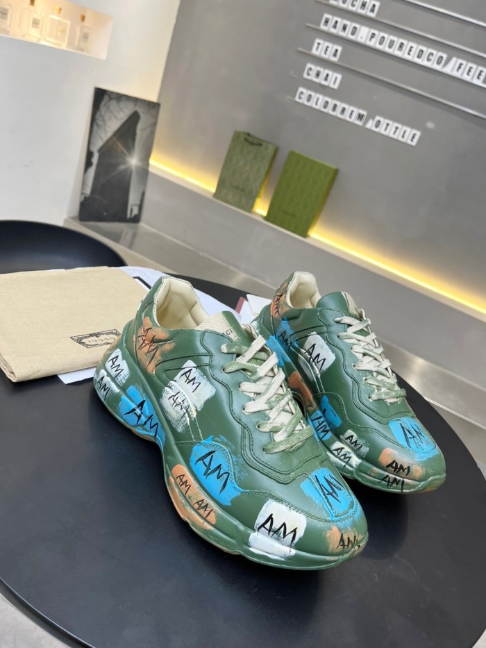 Gucci Women Shoes Women's Rhyton Gucci logo leather sneaker Luxury Brand with Original Box
