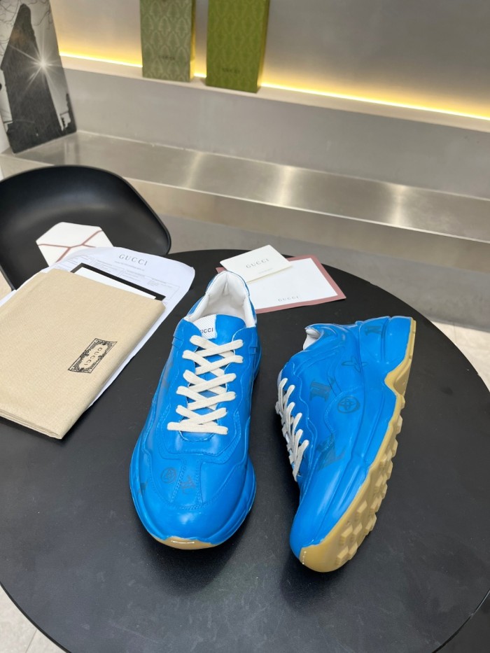 Gucci Women Shoes Women's Rhyton Gucci logo leather sneaker Luxury Brand with Original Box