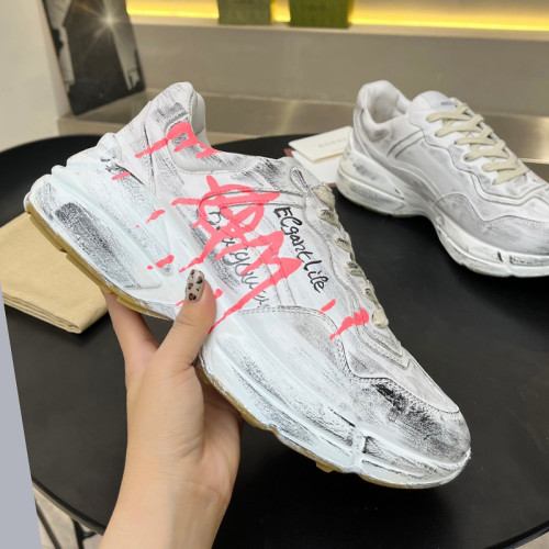 Gucci Women Shoes Women's Rhyton Gucci logo leather sneaker Luxury Brand with Original Box