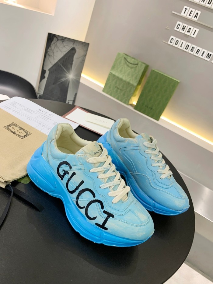 Gucci Women Shoes Women's Rhyton Gucci logo leather sneaker Luxury Brand with Original Box
