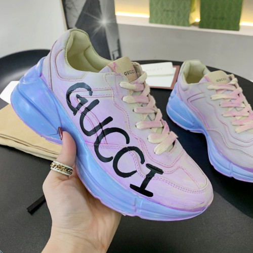 Gucci Women Shoes Women's Rhyton Gucci logo leather sneaker Luxury Brand with Original Box