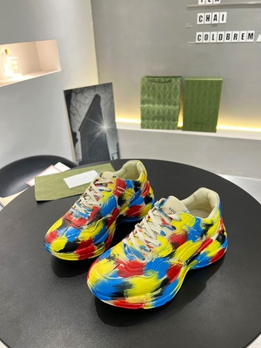 Gucci Women Shoes Women's Rhyton Gucci logo leather sneaker Luxury Brand with Original Box