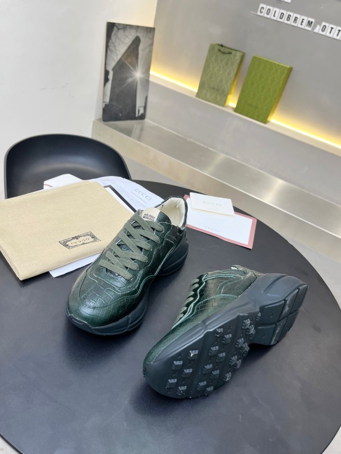Gucci Women Shoes Women's Rhyton Gucci logo leather sneaker Luxury Brand with Original Box