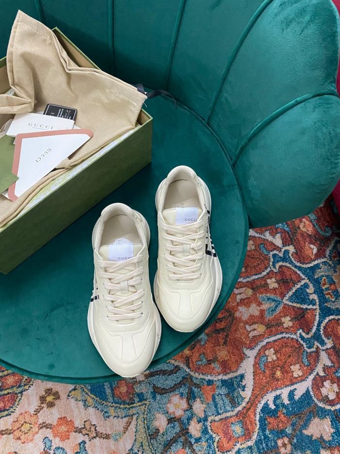 Gucci Women Shoes Women's Rhyton Gucci logo leather sneaker Luxury Brand with Original Box