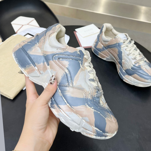 Gucci Women Shoes Women's Rhyton Gucci logo leather sneaker Luxury Brand with Original Box