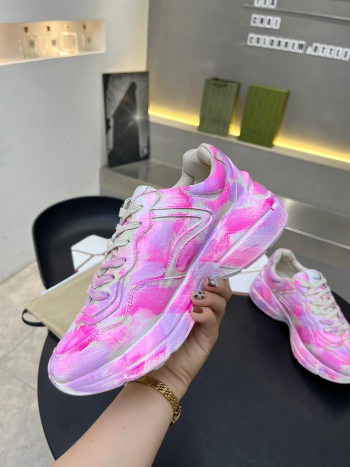 Gucci Women Shoes Women's Rhyton Gucci logo leather sneaker Luxury Brand with Original Box