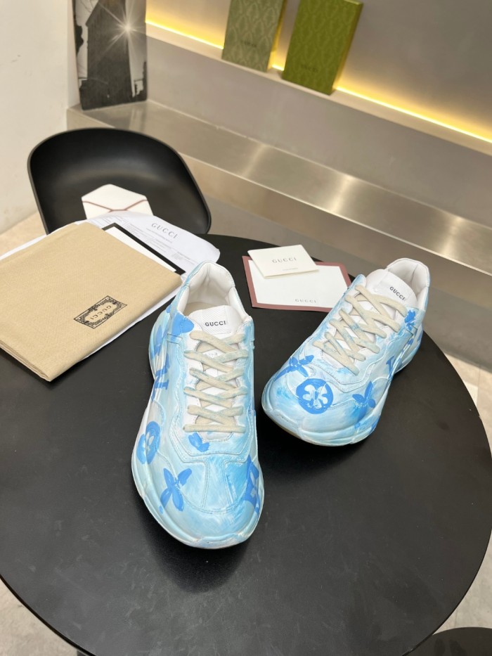 Gucci Women Shoes Women's Rhyton Gucci logo leather sneaker Luxury Brand with Original Box